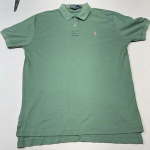 Polo Ralph Lauren Shirt‎ Mens M Medium Light Green 100% Cotton Pink Pony
